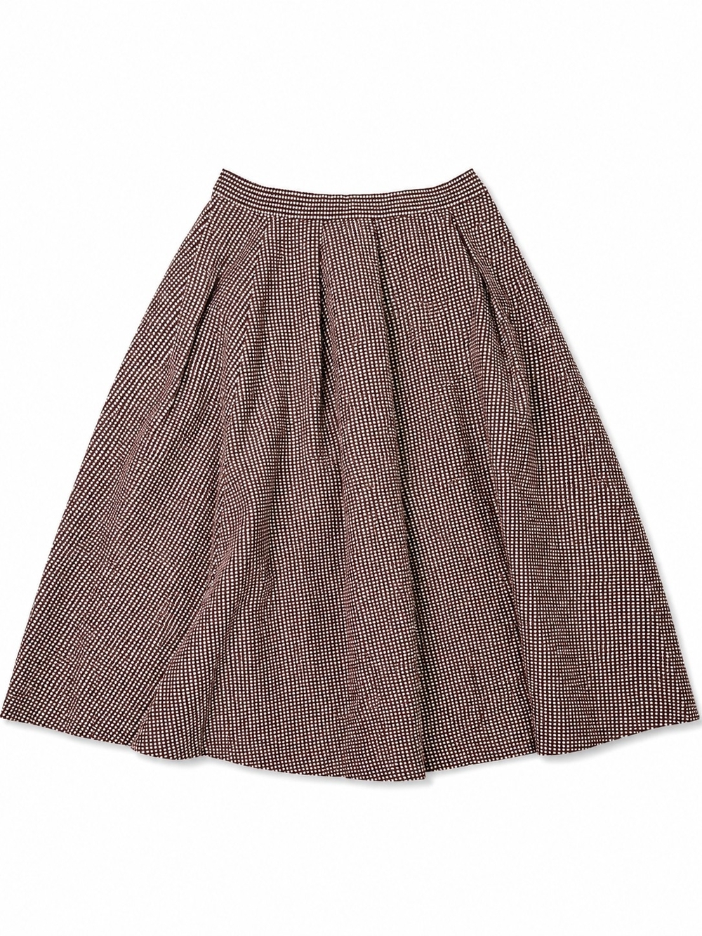 Pleated Midi Skirt in Burgundy Gingham, Size Small